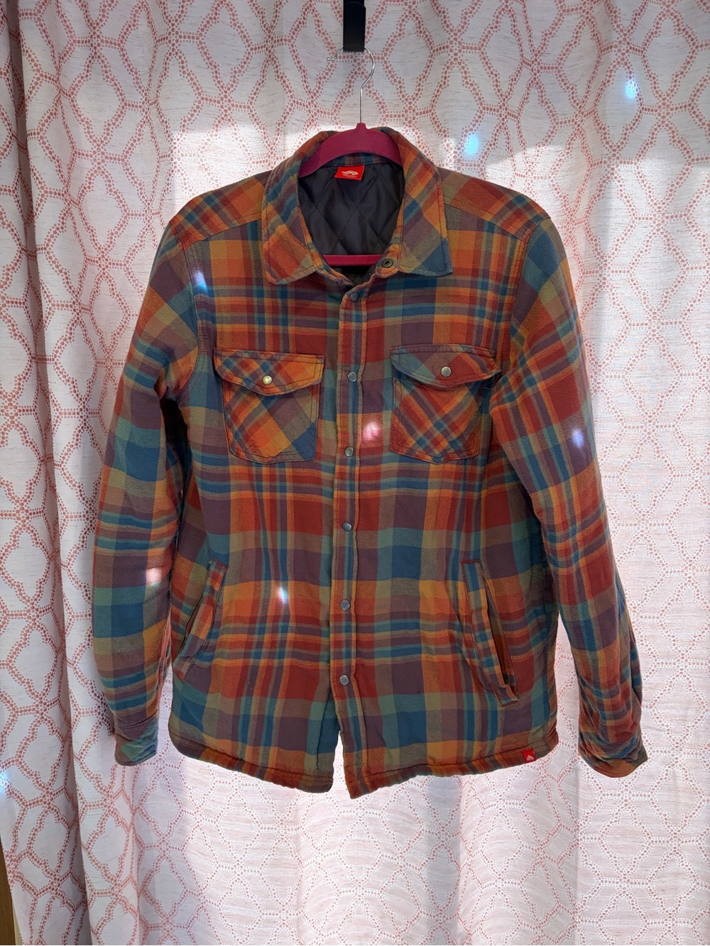 Plaid Lightweight Shirt Jacket in Rust, Blue & Green